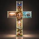 Obra-Prima em Formato de Cruz Iluminada — As Passagens de Jesus Cristo 60x45