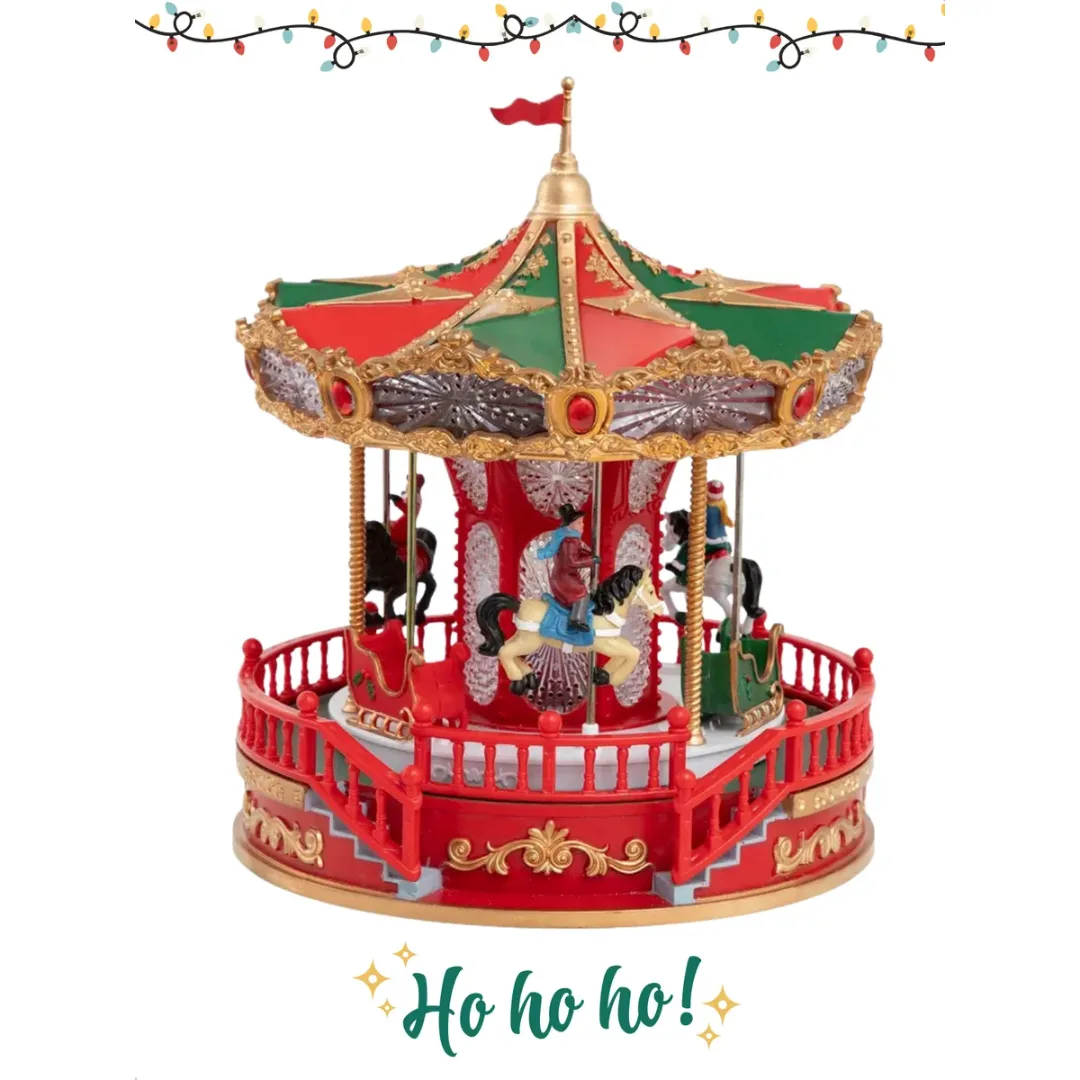 Decoração Natal Carrossel Animado Musical Giratório - Vermelho