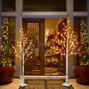 Árvore de Natal de Bétula com 24 LEDs Brilhantes – 60 cm