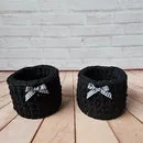 Kit Porta Panetone de Crochê Preto com Laço Branco