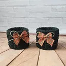 Kit Porta Panetone de Crochê Preto com laço Vermelho