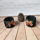 Kit Porta Panetone de Crochê Preto com laço Vermelho