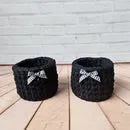 Kit Porta Panetone de Crochê Preto com Laço Branco