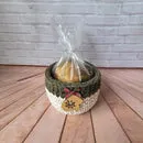 Porta Panetone de Crochê - Branco/Verde com Luvinha