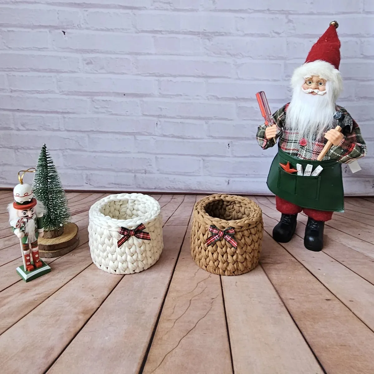 Kit Porta Panetone de Crochê Branco e Bege