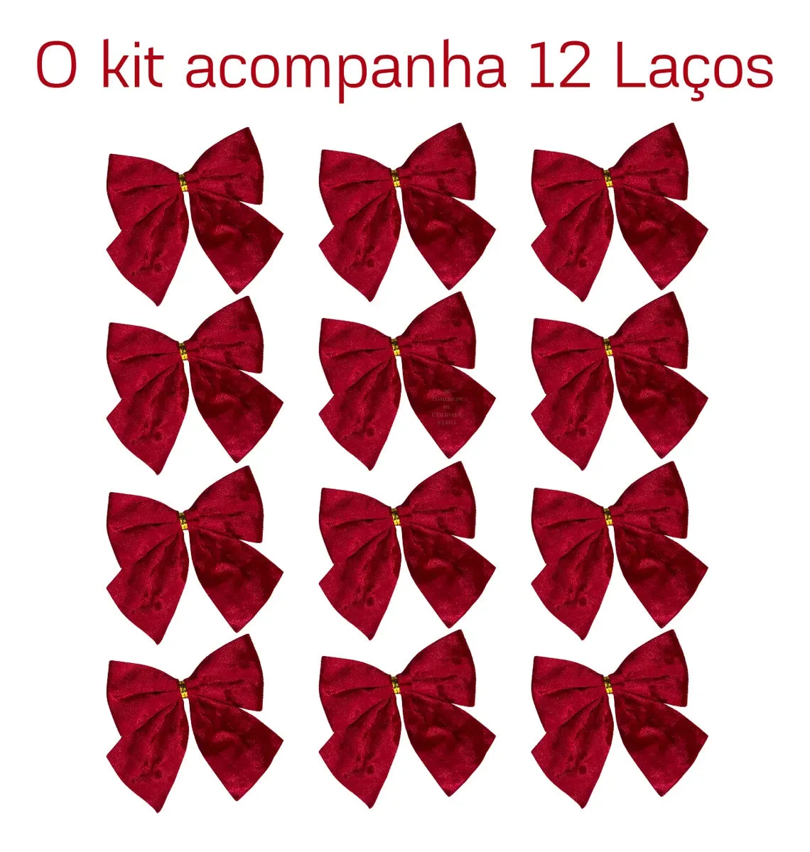 Kit com 12 Laços Natalinos em Veludo Vermelho
