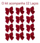 Kit com 12 Laços Natalinos em Veludo Vermelho
