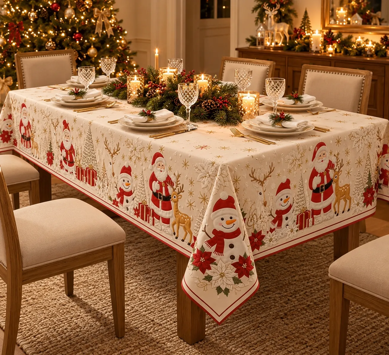 Toalha de Mesa Natalina Bordada em Algodão | 3 Estampas  2.20x1.50 metros