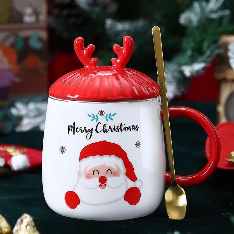 Caneca Natalina com Tampa de Rena - Pronta para Presente!