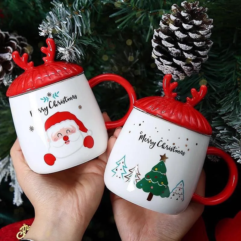 Caneca Natalina com Tampa de Rena - Pronta para Presente!