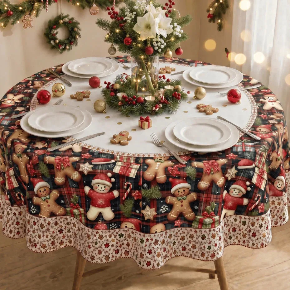 Toalha de Mesa Natalina Redonda 1,40m | Estampa Exclusiva | Decoração de Natal