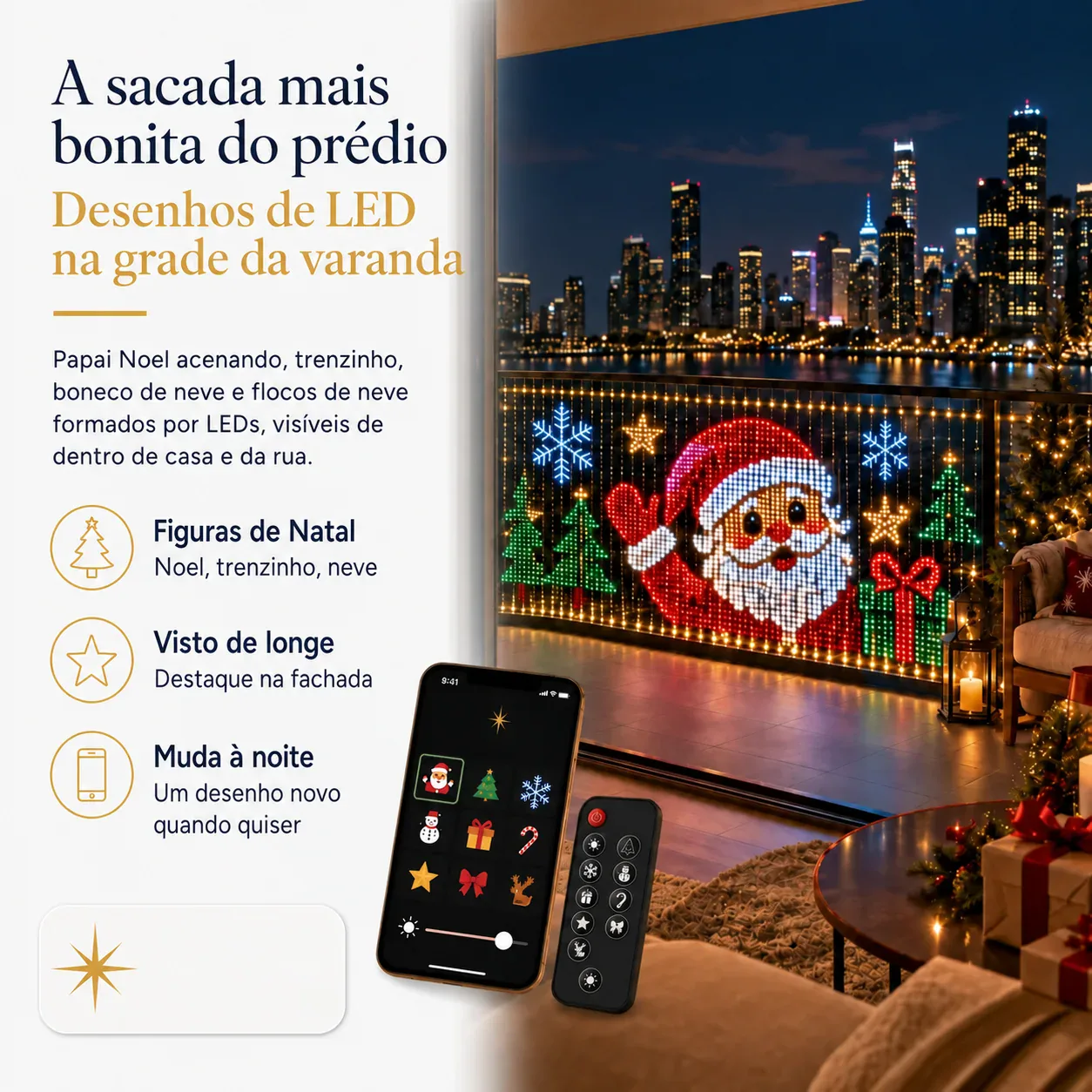 Cortina de LED Animada Inteligente - Controle por App