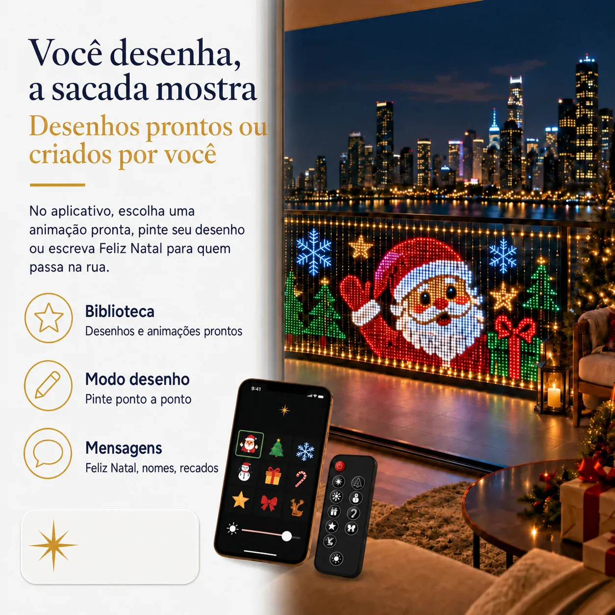 Cortina de LED Animada Inteligente - Controle por App