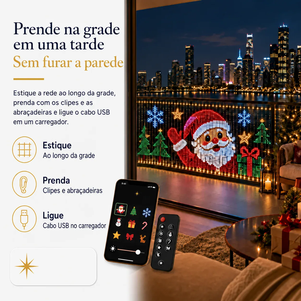 Cortina de LED Animada Inteligente - Controle por App