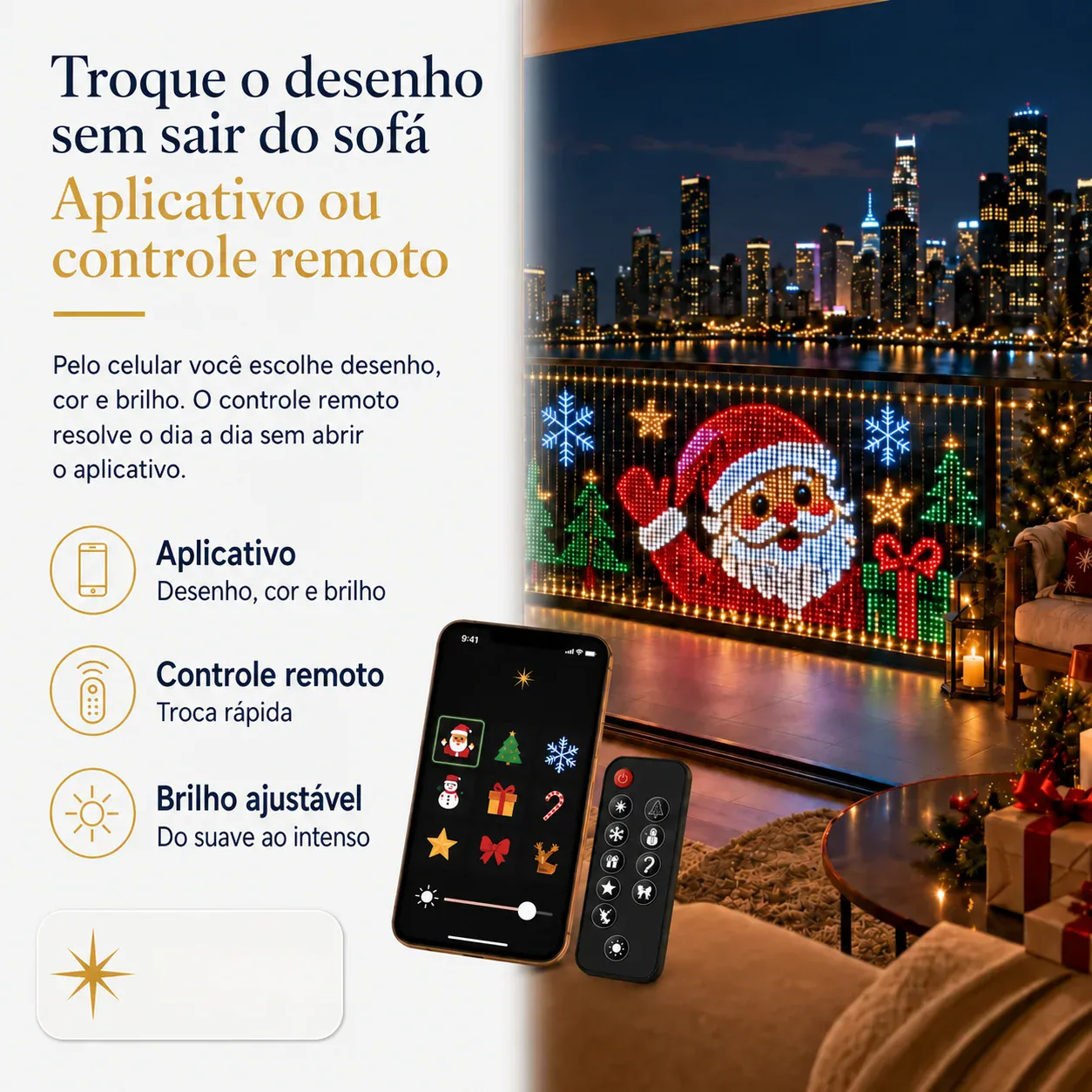 Cortina de LED Animada Inteligente - Controle por App