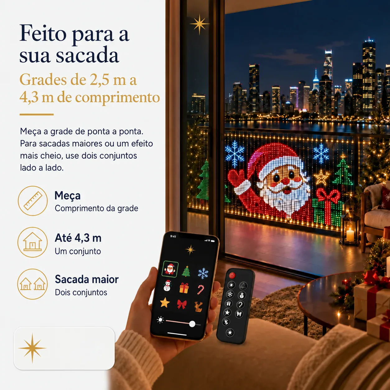 Cortina de LED Animada Inteligente - Controle por App