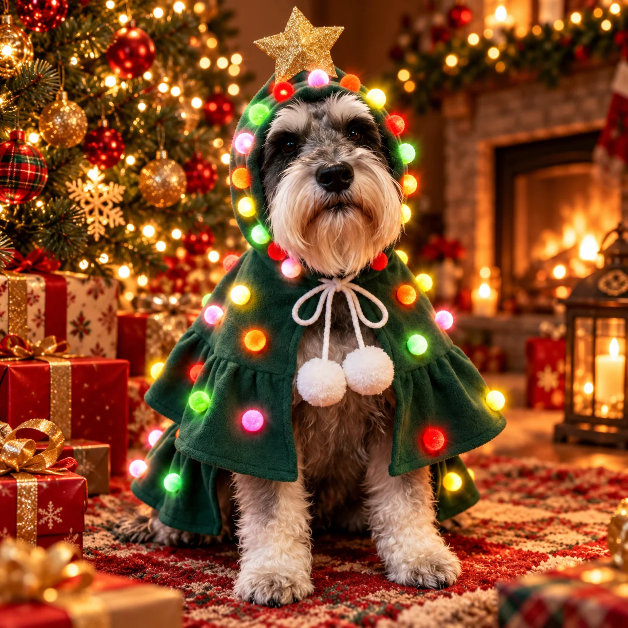 Fantasia Iluminada de Árvore de Natal para Cães de Porte Pequeno