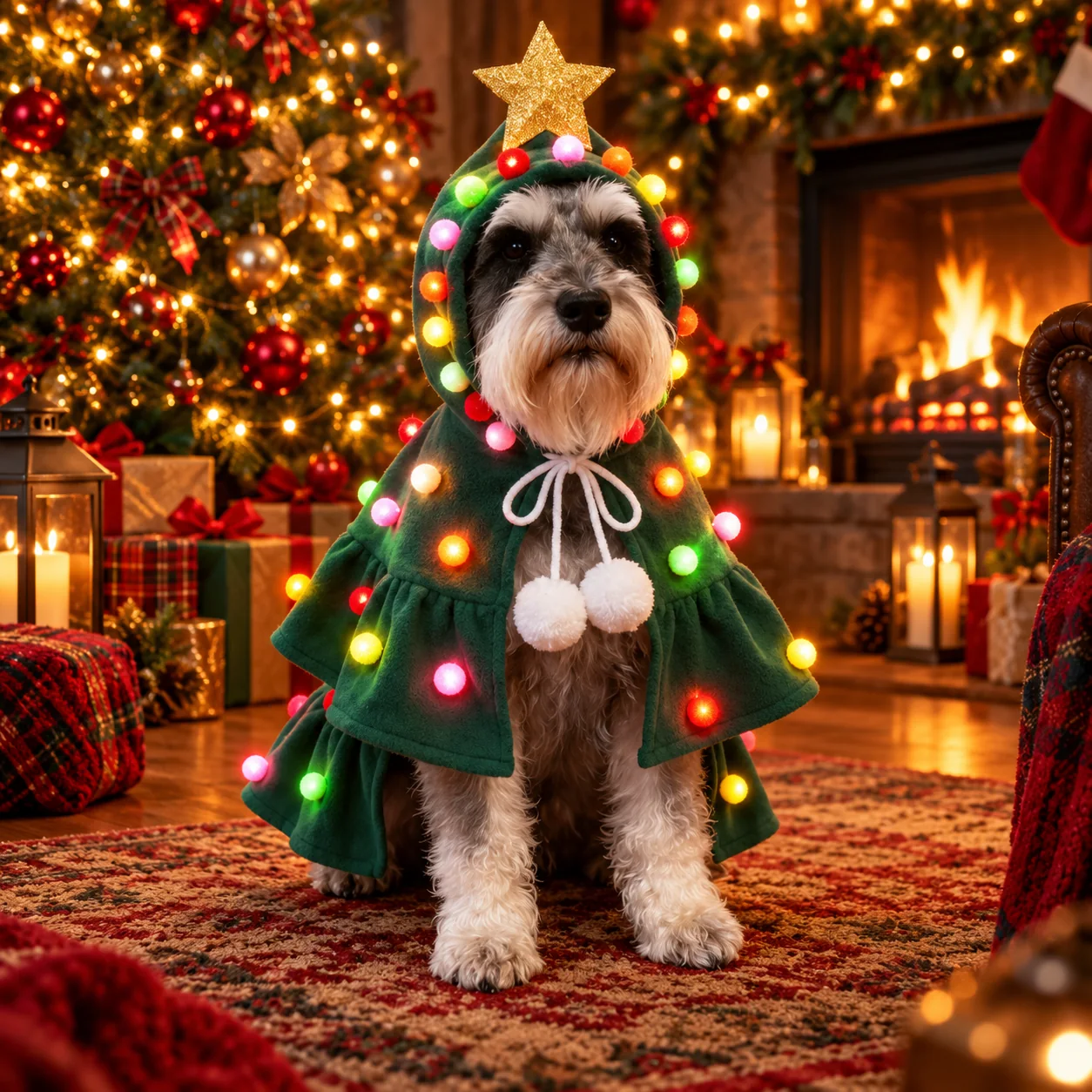 Fantasia Iluminada de Árvore de Natal para Cães de Porte Pequeno