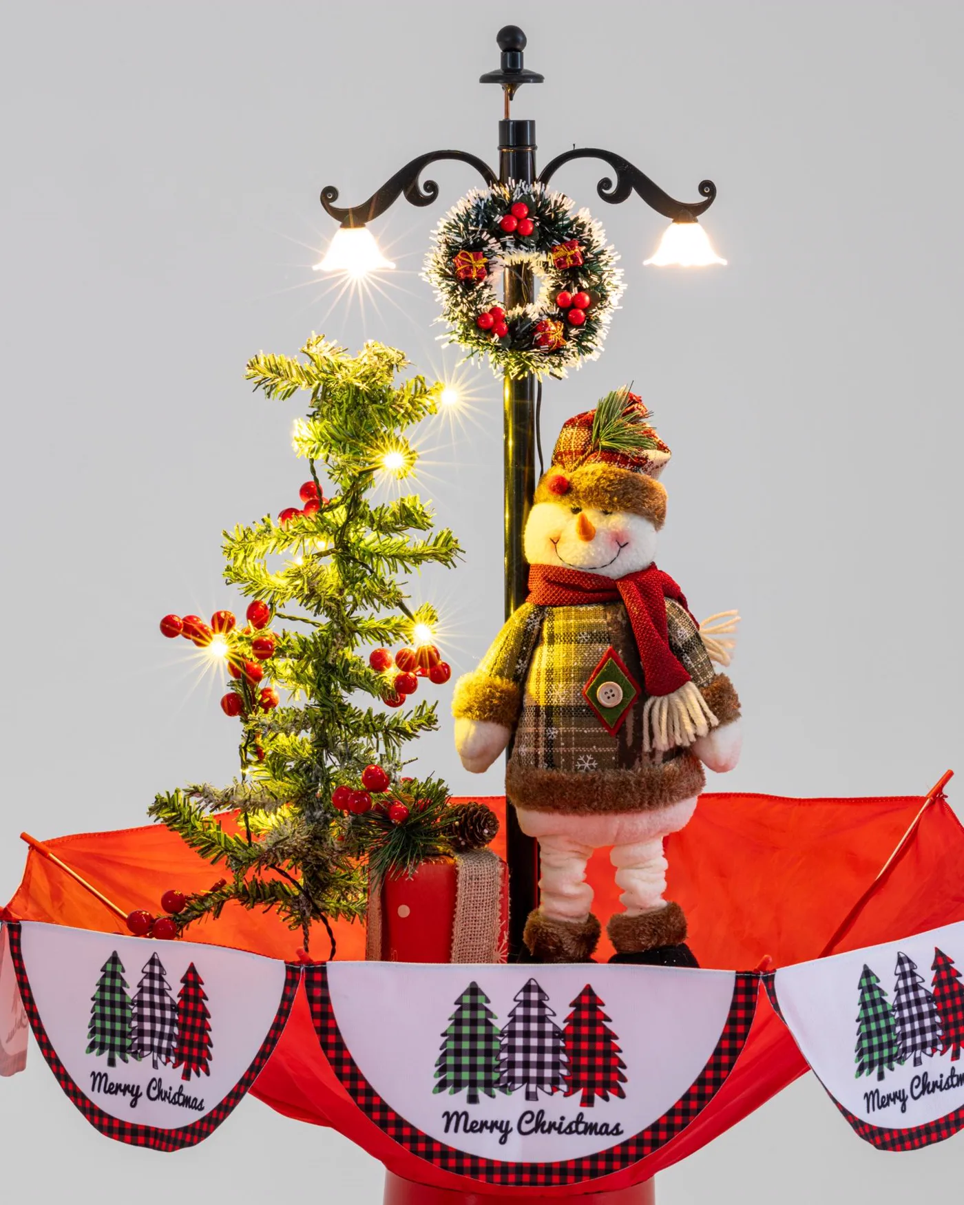 Árvore de Natal Mini Boneco de Neve com Base de Guarda-Chuva com Neve 65 x75
