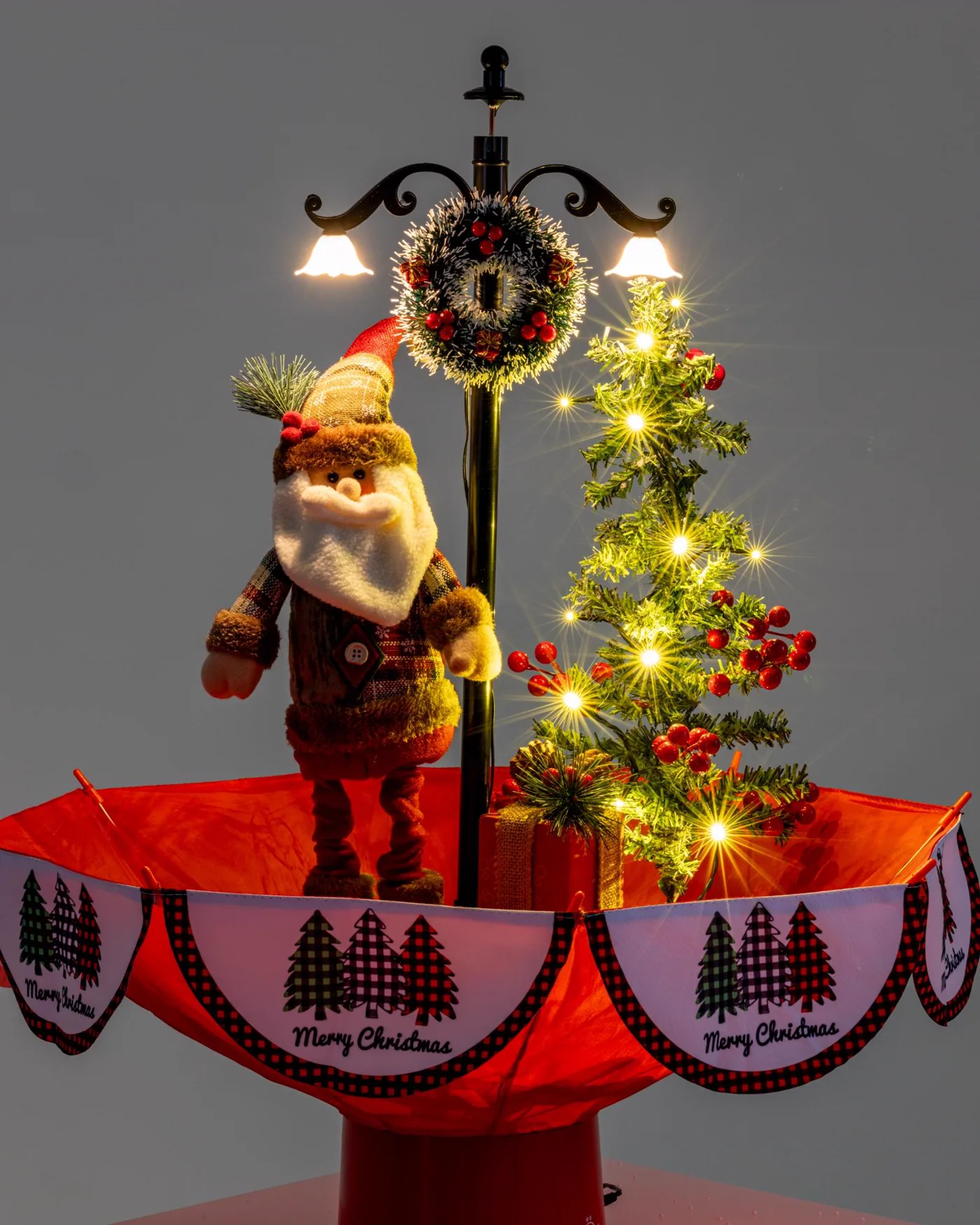 Árvore de Natal Mine com Papai Noel, Base de Guarda-Chuva com Neve 65 x75