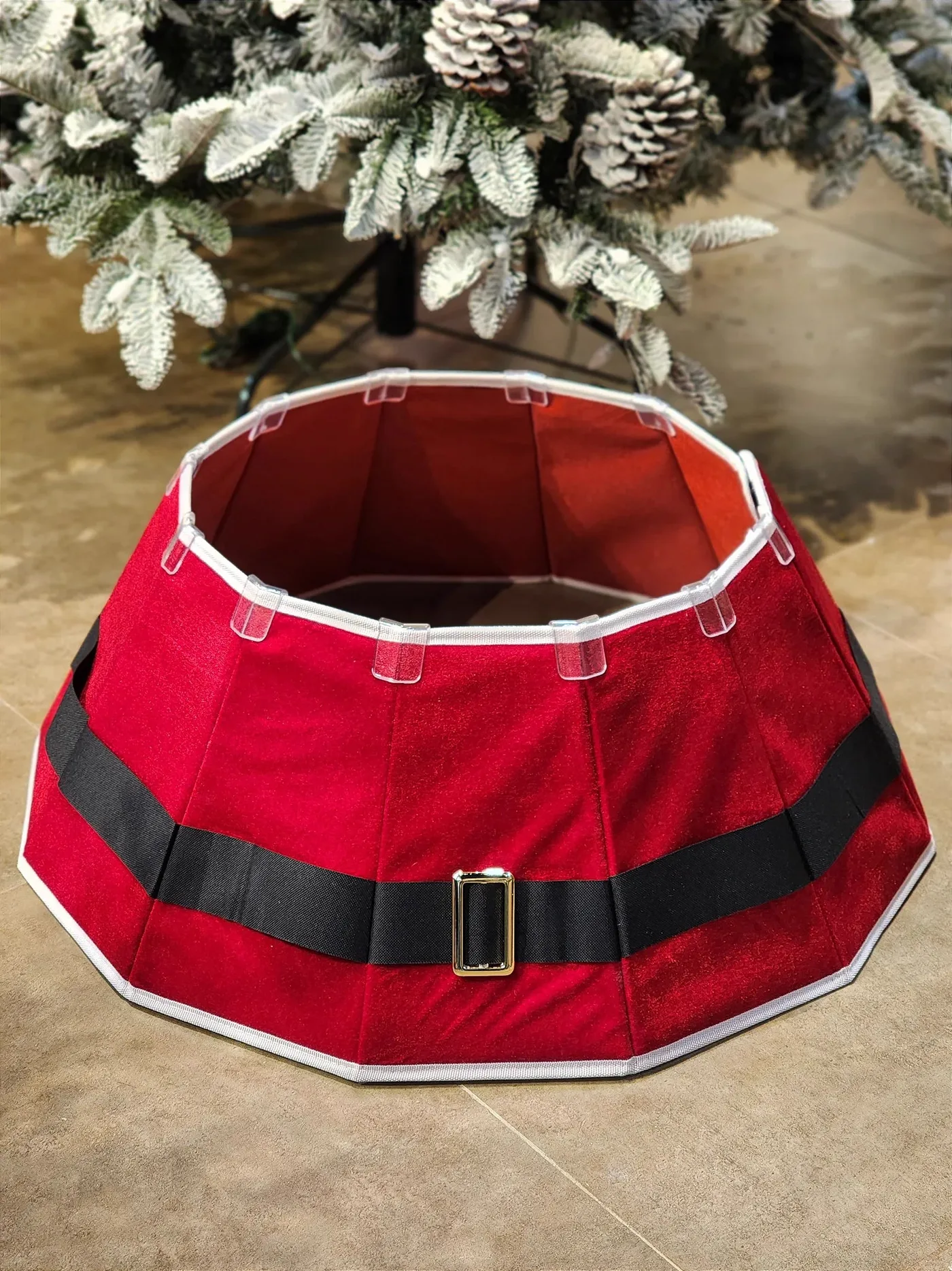 Saia Rígida para Árvore de Natal 68cm • Cinto Noel Vermelho e Branco